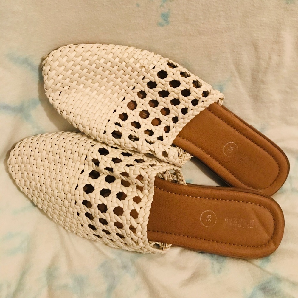Woven White Mules